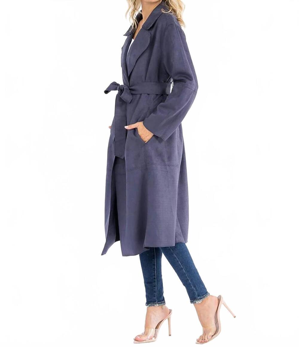 NEW PROMESA the avalon suede coat in navy